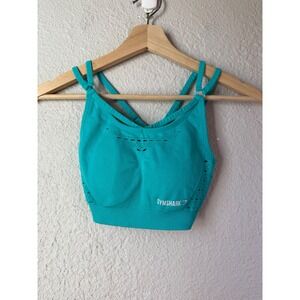 Gymshark Energy Seamless Sports Bra Teal Turquoise Eyelet Mesh Double Strap